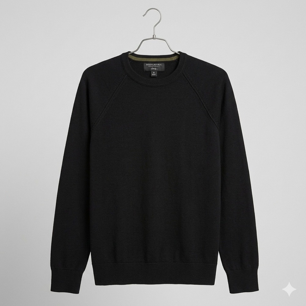 Banana Republic Mens M Tall Black Baruffa‎ Italian Merino Wool Crewneck Sweater